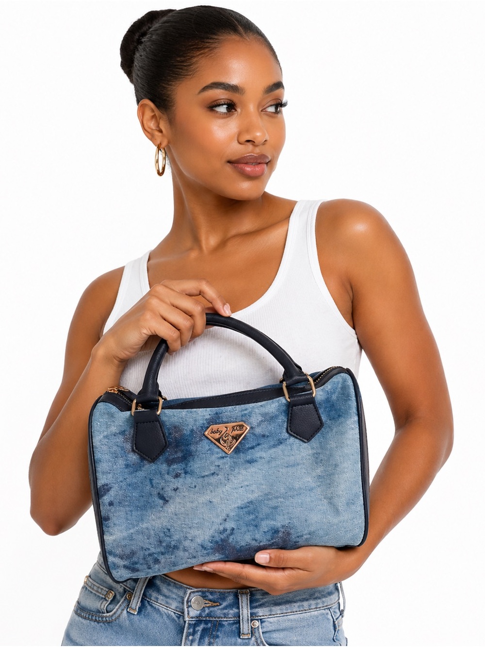 Y2K Vintage Baby Phat Blue Velvet Shoulder Bag with Gold Logo